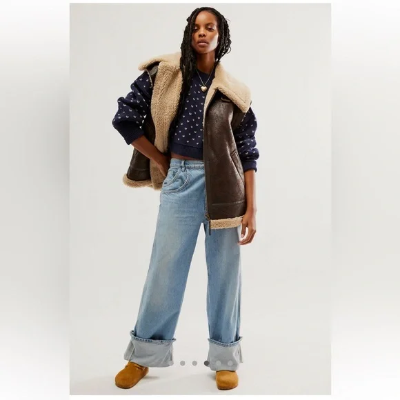 Free People NWT Easy Street Patterned Crop Size Large in Navy Combo - Picture 6 of 12